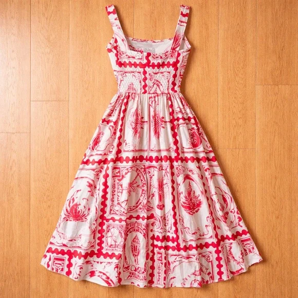 SHEIN Red and White Graphic Midi Dress - Picture 3 of 3